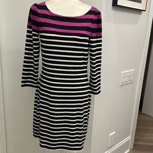 NWOT- White House Black Market long sleeve stripped midi dress. Size S